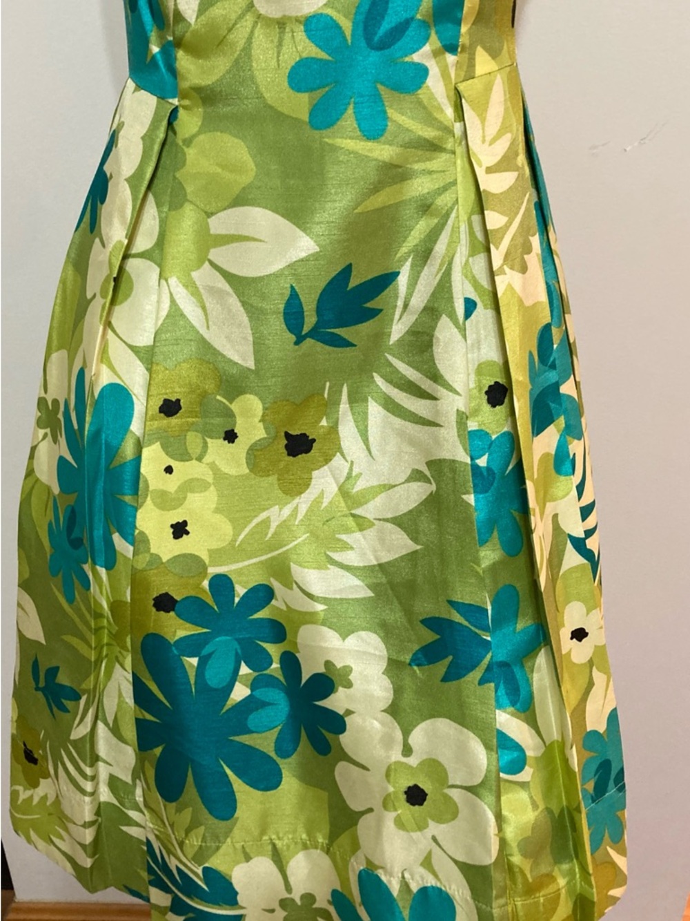 Green Floral A-Line Dress with Teal Accents. Item# TSd21 - Picture 3 of 7